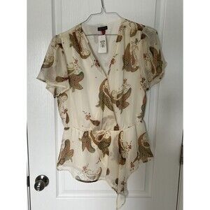 Vince Camuto Womens Beige Medium Blouson Peplum Surplice Paisley Womens New $99